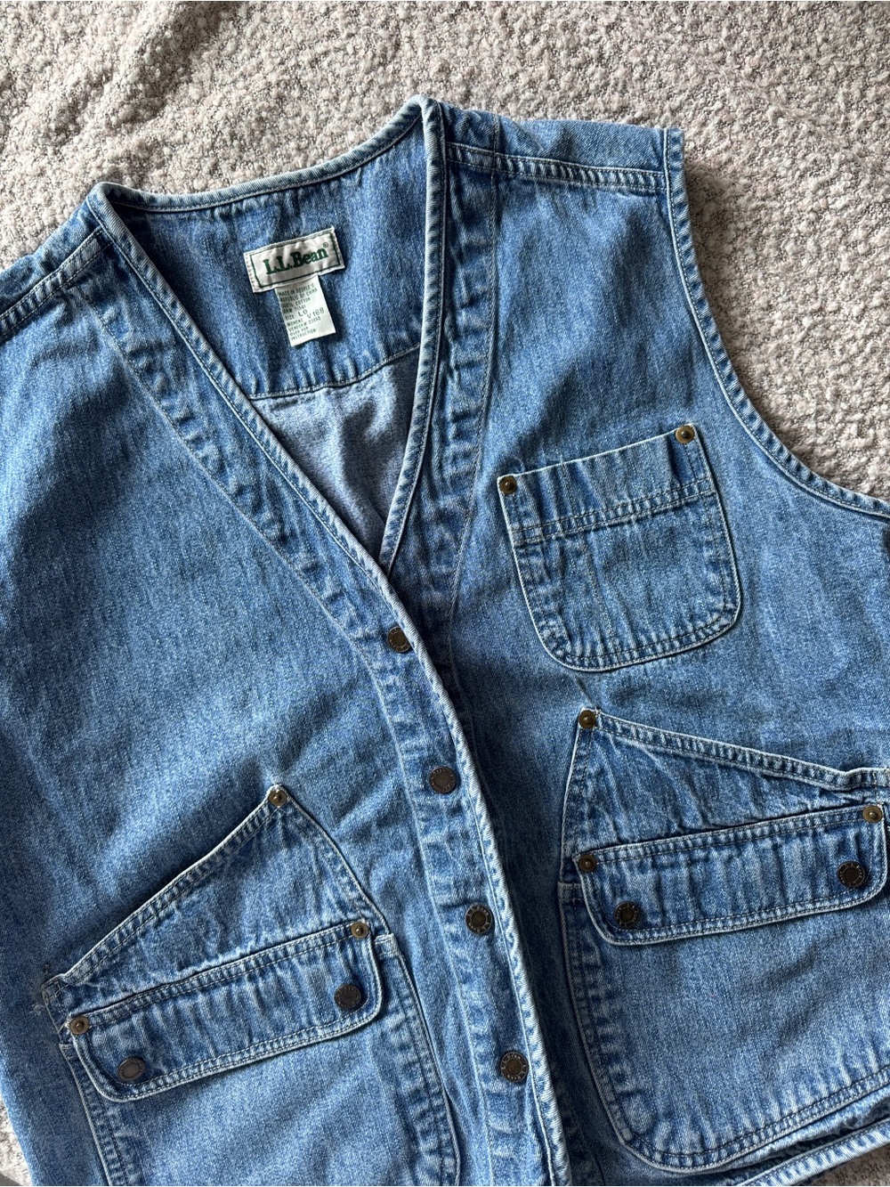 VTG 90s LL Bean Denim Utility Cargo Fishing Vest Womens Large
